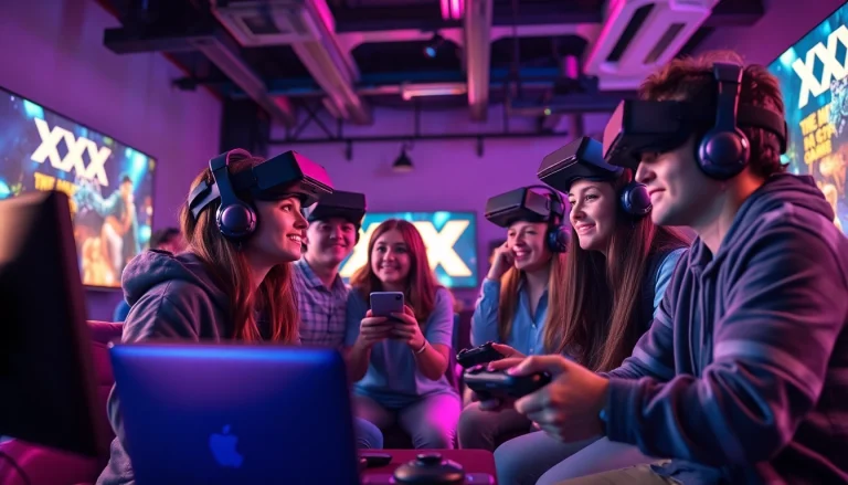 Engaging scene of young adults playing XXX games in a modern gaming setup.