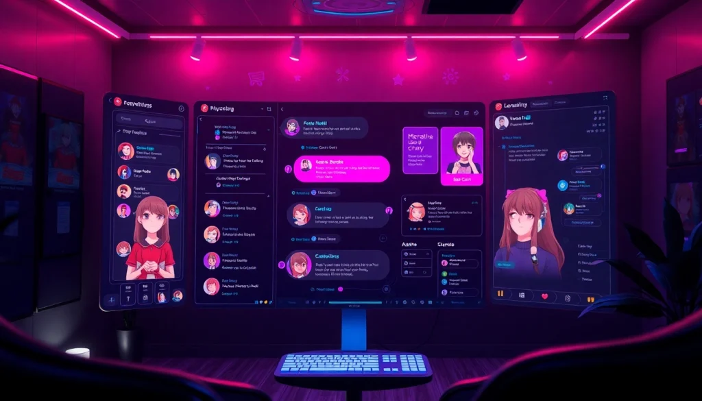 Engaging NSFW character AI chat interface featuring customizable avatars and vibrant neon accents.