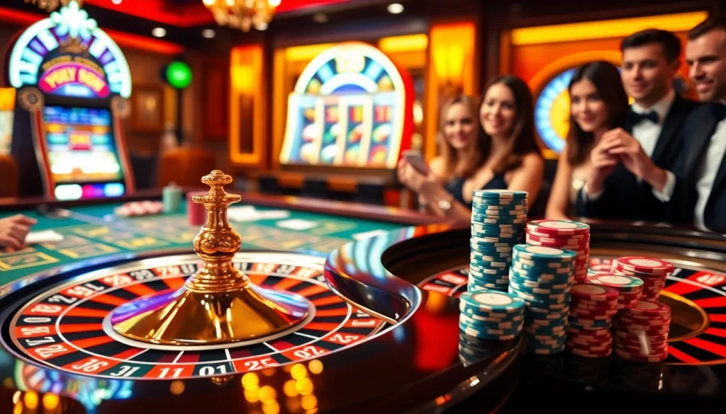 Experience the thrill of gambling at XX88 with vibrant casino tables and engaging players.