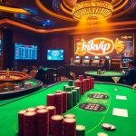 Engaging scene of intense gamblers enjoying online gaming at rikvip's luxurious casino tables