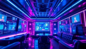 Engaging NSFW AI chatbot interaction in a futuristic lounge setting, showcasing technology and immersion.