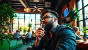 Vente de cannabis à Weedmaps Madrid dans un club social animé.