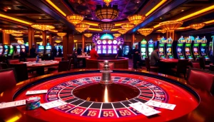 Experience thrilling gameplay at BL555's luxurious casino tables with vibrant chips and roulette.