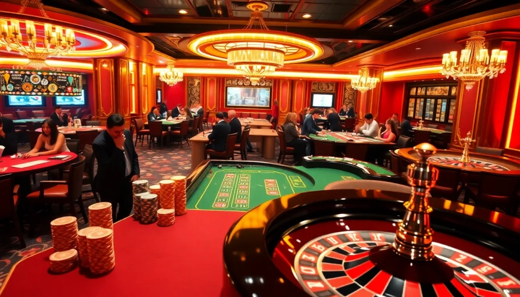 The b52 club atmosphere showcases thrilling casino games with vibrant tables and excited players.