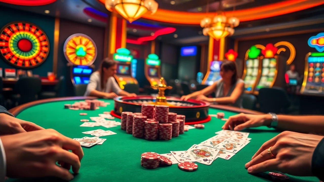 Experience the excitement of tải 79king with players enjoying poker in a luxurious casino setting.