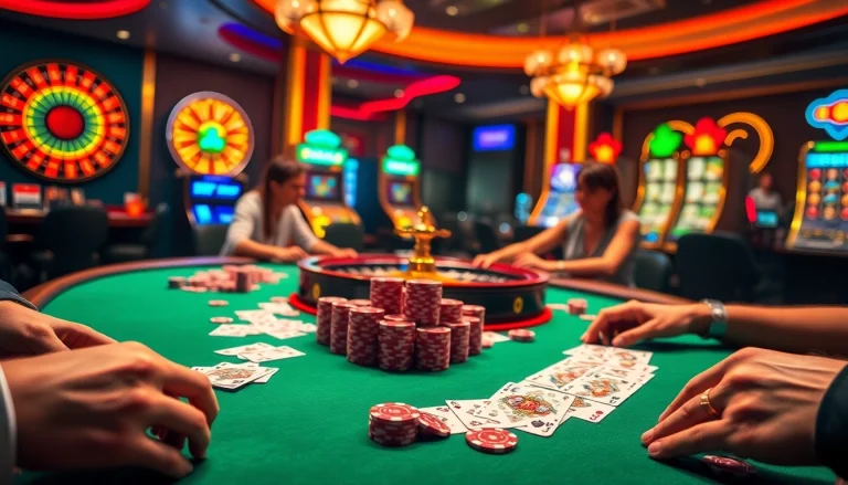 Experience the excitement of tải 79king with players enjoying poker in a luxurious casino setting.