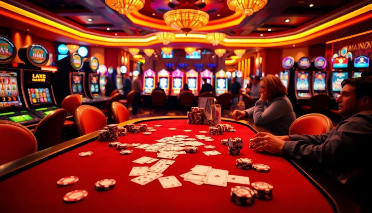 Experience excitement at https://gamemanclub.wiki with a dynamic casino scene featuring poker and slot machines.